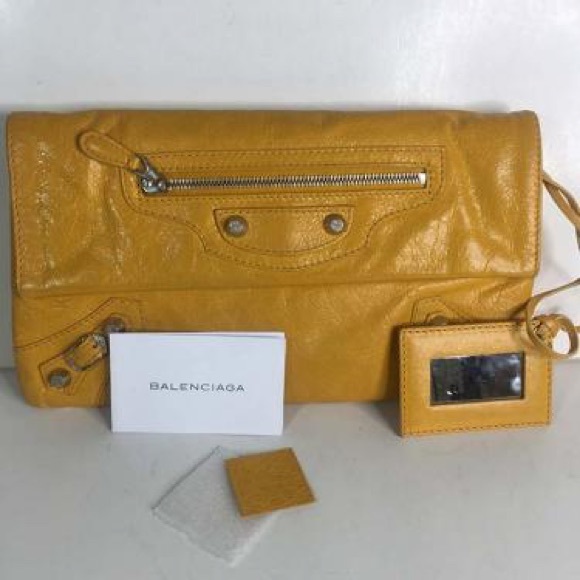 Balenciaga Envelope Yellow Leather Large Clutch - Picture 1 of 6